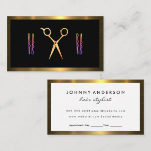 Modern Scissors Hairpins Gold Metallic Border Appointment Card