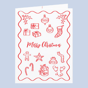 Modern Scribble Illustration Doodle Red and White Holiday Card