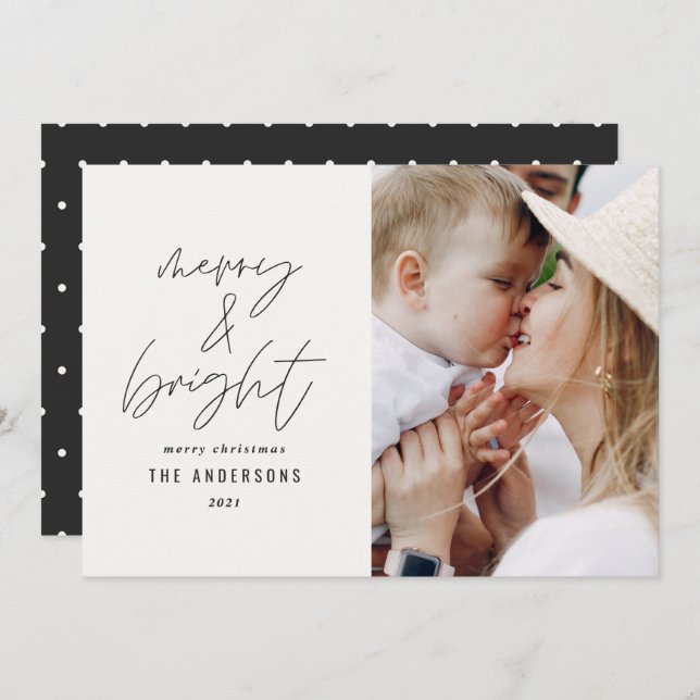 Modern script 1 photo merry & bright Christmas (Front/Back)