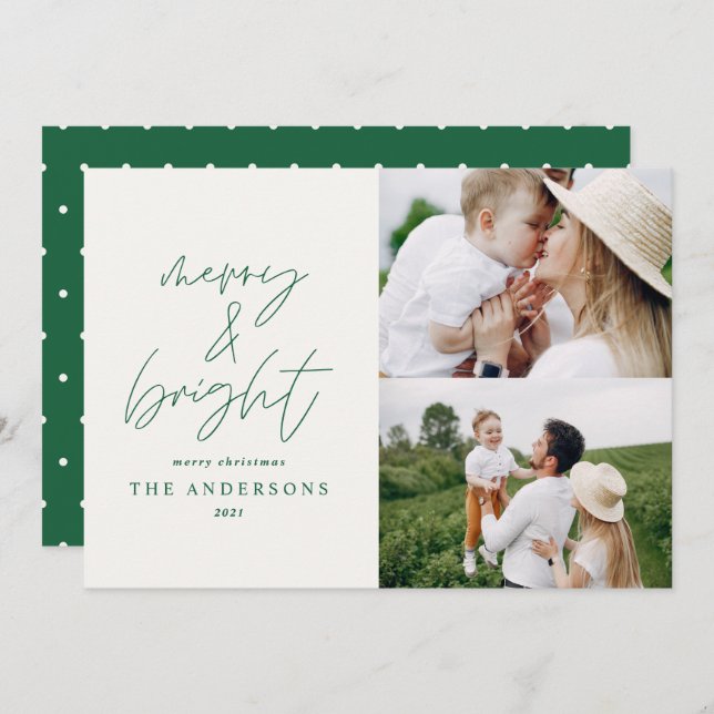 Modern script 1 photo merry & bright Christmas (Front/Back)