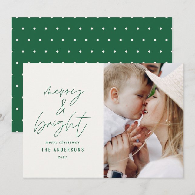 Modern script 1 photo merry & bright Christmas (Front/Back)