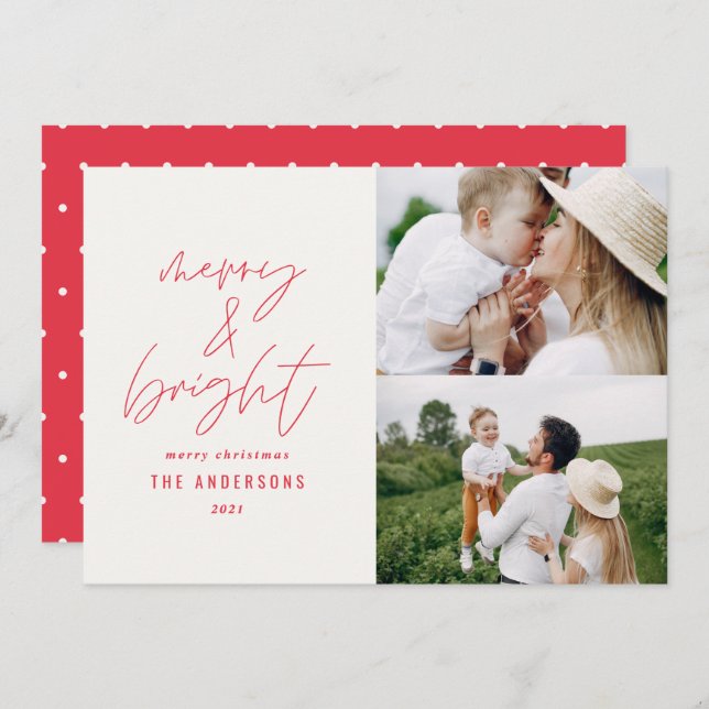 Modern script 1 photo red Christmas minimal (Front/Back)