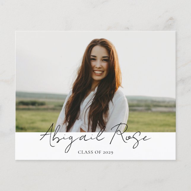 Modern Script 2023 3 Photo Grad Photo Card Budget  (Front)