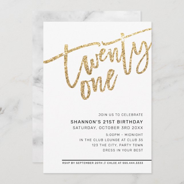 MODERN SCRIPT 21st birthday party gold glitter Invitation (Front/Back)