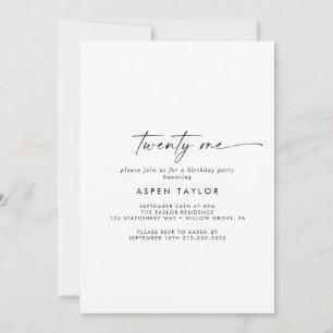 Modern Script 21st Birthday Party Invitation