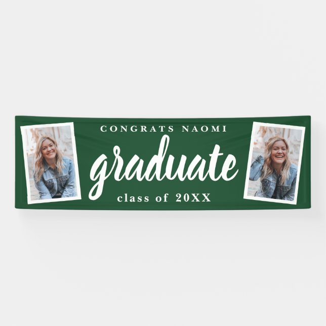 Modern Script 2 Photo Graduation Party Banner (Horizontal)