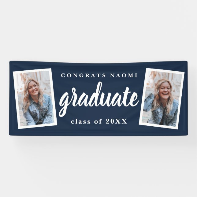 Modern Script 2 Photo Graduation Party Banner (Horizontal)