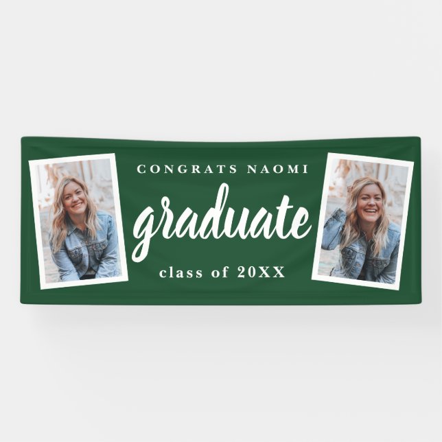 Modern Script 2 Photo Graduation Party Banner (Horizontal)