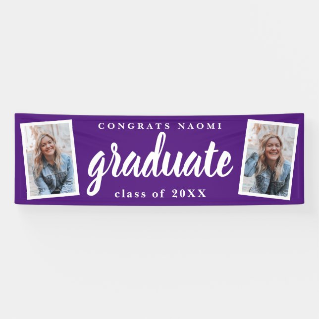 Modern Script 2 Photo Graduation Party Banner (Horizontal)