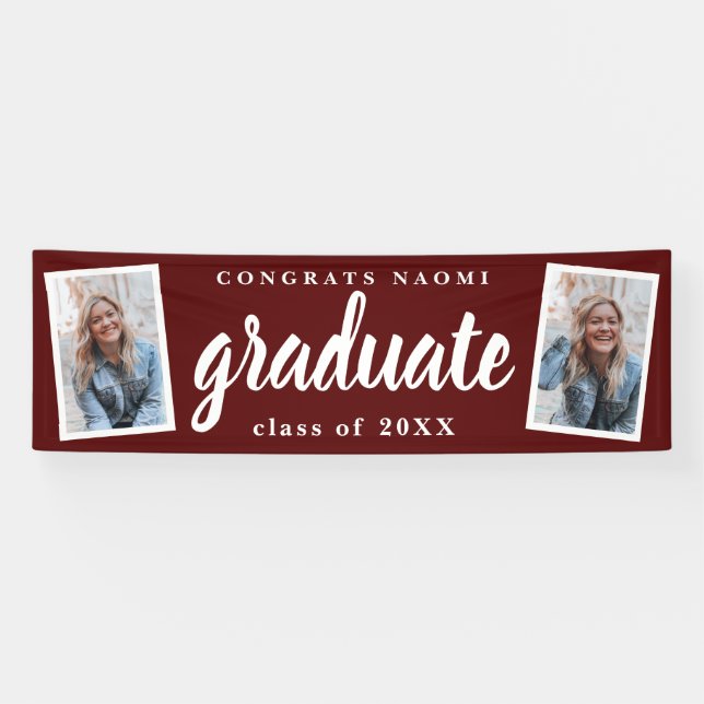 Modern Script 2 Photo Graduation Party Banner (Horizontal)