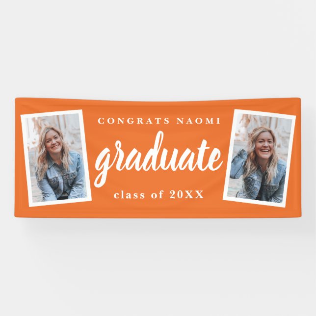 Modern Script 2 Photo Graduation Party Banner (Horizontal)