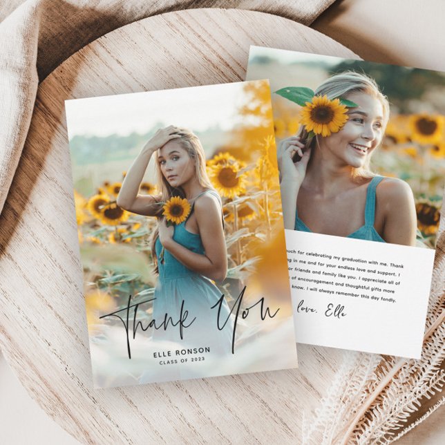 Modern Script 2 Photo Graduation Thank You Card (Creator Uploaded)