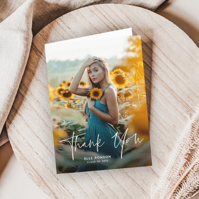 Modern Script 2 Photo Graduation Thank You Card (Creator Uploaded)