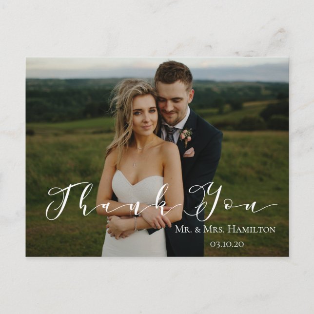 Modern Script 2-Photo Thank You Postcard (Front)
