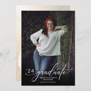 Modern Script 2 Photo Vertical Graduation Invitation