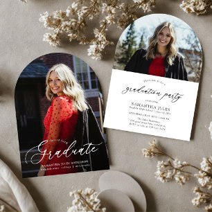Modern Script 2 Photos Graduation Party Arch Invitation