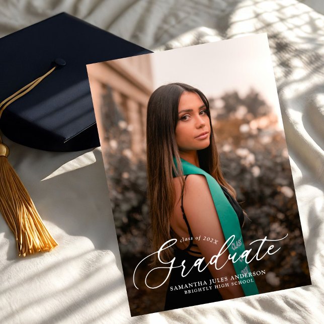Modern Script 2 Photos Graduation Party Invitation (Creator Uploaded)