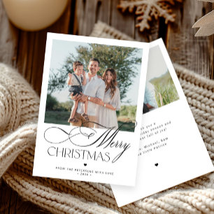 Modern script 2 photos Merry Christmas Holiday Card