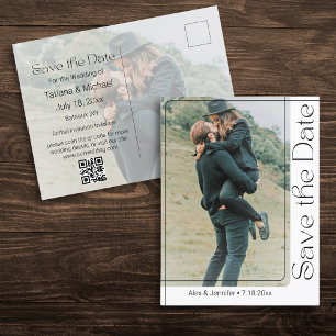 modern script 2 photos qr code save the date announcement postcard