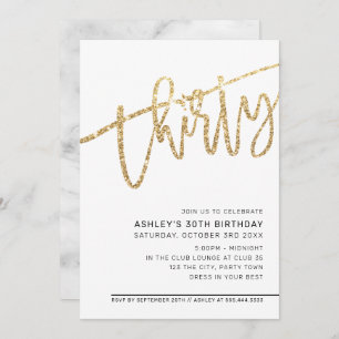 MODERN SCRIPT 30th birthday party gold glitter Invitation