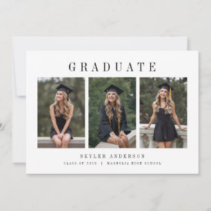Modern Script 3 Photo Collage Graduation  Invitation