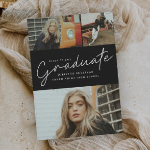 Modern Script 3 Photo Collage Graduation Party Invitation
