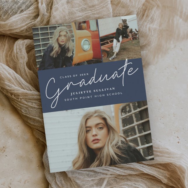 Modern Script 3 Photo Collage Graduation Party Invitation (Creator Uploaded)