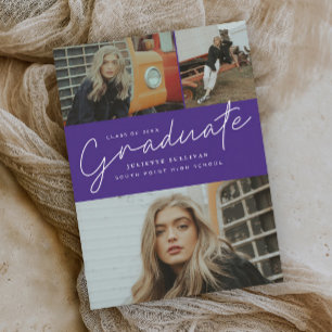 Modern Script 3 Photo Collage Graduation Party Invitation