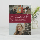 Modern Script 3 Photo Collage Graduation Party Invitation (Standing Front)