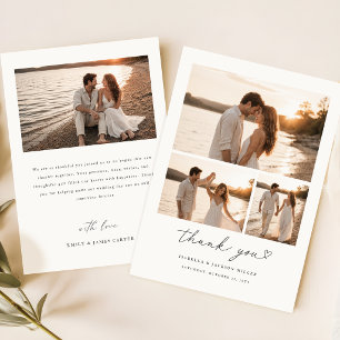 Modern Script 3 Photo Collage Wedding Thank You Card