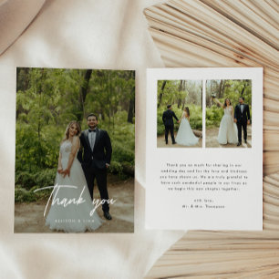 Modern Script 3-Photo Custom Wedding Thank You Card