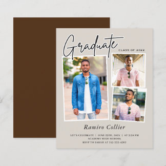 Modern Script 3 Photo Graduation Invitations