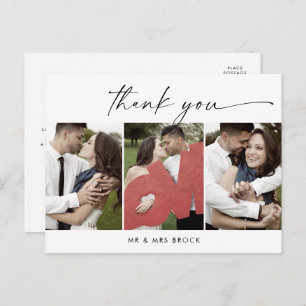 Modern Script 3 Photo Template Thank You Postcard