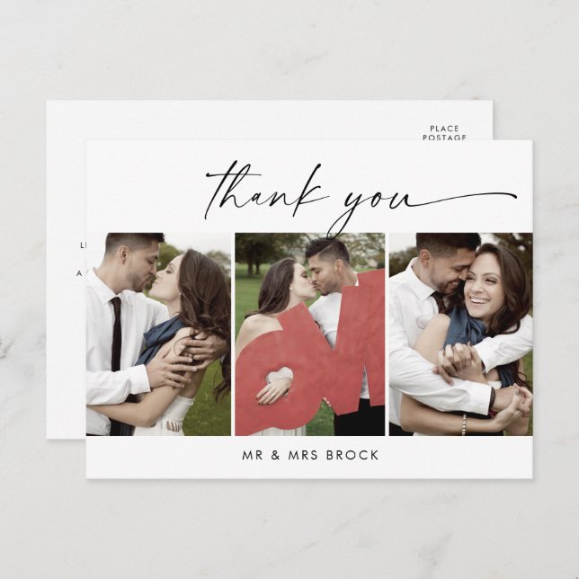 Modern Script 3 Photo Template Thank You Postcard (Front/Back)