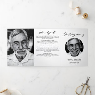 Modern Script 3-Photo Trifold Funeral Program