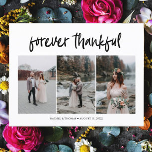 Modern Script 3 Photo Wedding Thank You Postcard