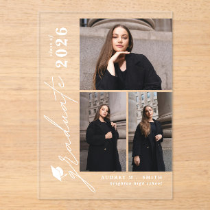 Modern Script 3 Photos Graduation Announcement