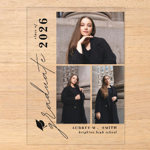 Modern Script 3 Photos Graduation Announcement