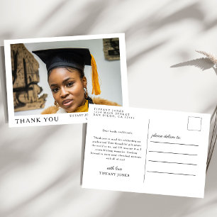 Modern Script 3 Photos Graduation Thank You Postcard