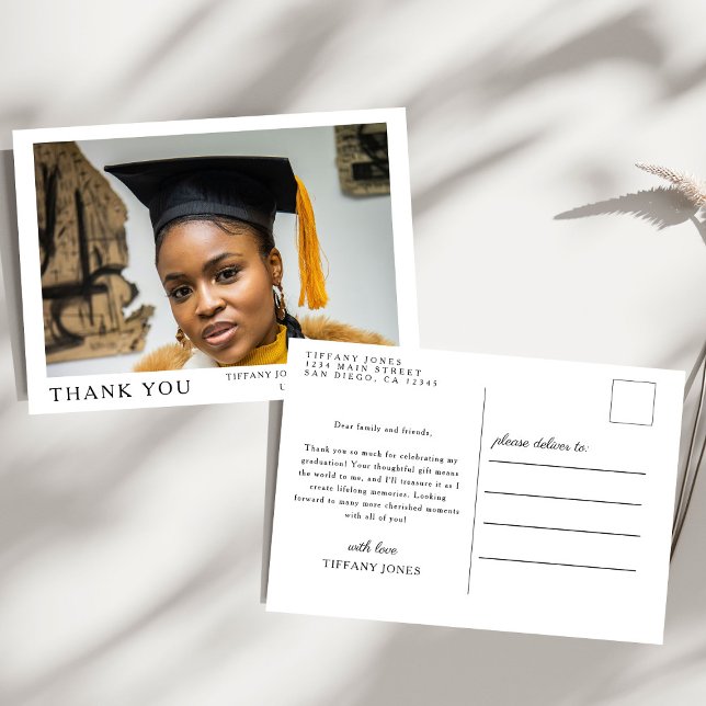 Modern Script 3 Photos Graduation Thank You Postcard (Creator Uploaded)