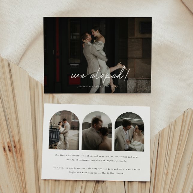 Modern Script 4-Photo Arch Wedding 'We Eloped!' Announcement (Creator Uploaded)