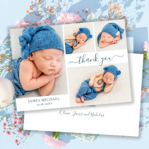 Modern Script 4 Photo Collage Baby Boy Thank You 