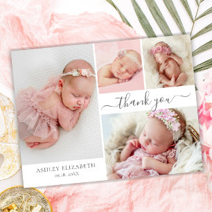 Modern Script 4 Photo Collage Baby Thank You  Postcard