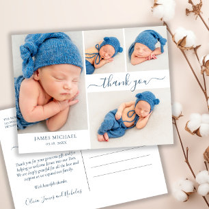 Modern Script 4 Photo Collage Baby Thank You  Postcard