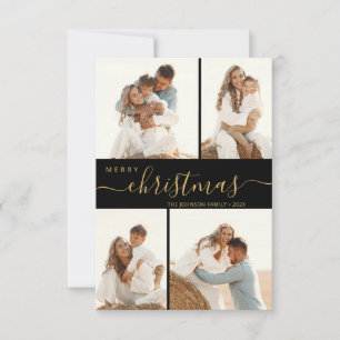 Modern Script 4 Photo Collage Christmas Card