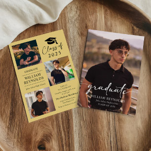 Modern Script 4 Photo Collage Graduation Party Invitation