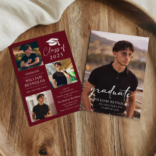 Modern Script 4 Photo Collage Graduation Party Invitation