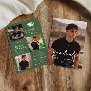 Modern Script 4 Photo Collage Graduation Party Invitation