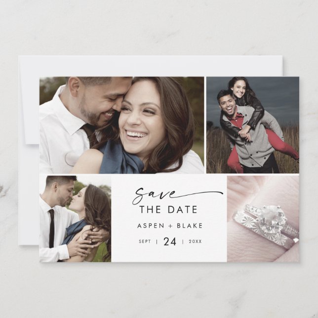 Modern Script 4 Photo Collage Save The Date (Front)