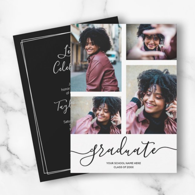 Modern Script 4 Photo Graduation Announcement (Creator Uploaded)